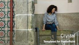  Presentation with wall - Presentation theme featuring asian-woman-sitting-near background and a gray colored foreground