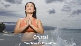  Presentation with maui - Presentation theme consisting of asian woman sitting on rock by ocean in lotus pose with eyes closed in maui hawaii background and a gray colored foreground