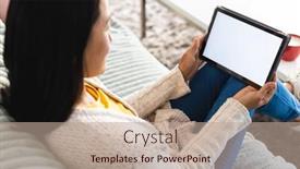  Presentation with space time - Presentation with asian-woman-sitting-on-sofa background and a coral colored foreground