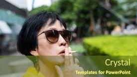  Presentation with public - Presentation theme consisting of asian-woman-smoking background and a tawny brown colored foreground