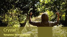  Presentation with stretch - Cool new presentation design with asian-woman-stretch-and-feel backdrop and a tawny brown colored foreground