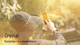  Presentation with take - Slide set enhanced with asian woman take a picture background and a coral colored foreground