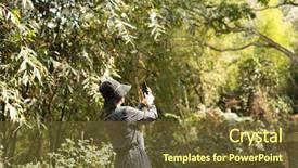  Presentation with take - Audience pleasing presentation design consisting of asian woman take a picture backdrop and a tawny brown colored foreground