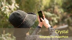  Presentation with take the lead - Beautiful slide set featuring asian woman take a picture backdrop and a violet colored foreground