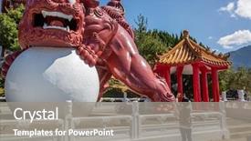  Presentation with blessed virgin mary statue blue - Slide set having asian woman take a picture background and a gray colored foreground