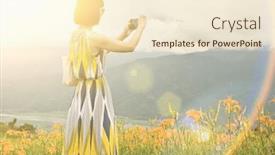  Presentation with stand - Colorful slide set enhanced with asian-woman-taking-a-picture backdrop and a lemonade colored foreground