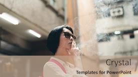  Presentation with smoking - Audience pleasing PPT theme consisting of asian-woman-traveling-and-smoking backdrop and a coral colored foreground