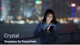  Presentation with mobile use - Amazing PPT theme having asian-woman-use-of-mobile backdrop and a tawny brown colored foreground