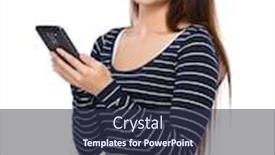  Presentation with mobile use - Amazing PPT theme having asian woman use of mobile phone backdrop and a tawny brown colored foreground