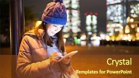  Presentation with mobile use - Beautiful PPT theme featuring asian woman use of mobile backdrop and a tawny brown colored foreground