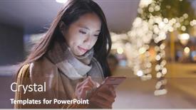  Presentation with smart city - PPT layouts having asian woman use of smart phone in the city at night background and a tawny brown colored foreground