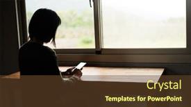 Presentation with house - Slides having asian-woman-using-cellphone background and a tawny brown colored foreground