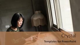  Presentation with house - Theme enhanced with asian-woman-using-cellphone background and a coral colored foreground