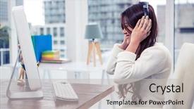  Presentation with asian music - Presentation with asian woman using headphones background and a light gray colored foreground