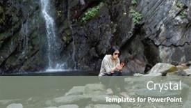  Presentation with waterfall woman - Slide deck featuring asian-woman-using-mobile-phone background and a gray colored foreground