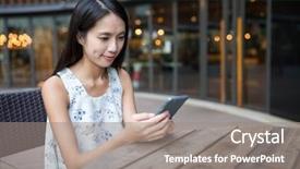  Presentation with phone tower - PPT layouts featuring tower cellphone - asian woman using mobile phone background and a gray colored foreground