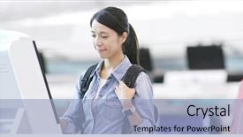  Presentation with selfie - Slide set having asian woman using selfie check background and a light blue colored foreground