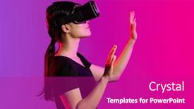  Presentation with light pink - Presentation theme featuring asian-woman-using-vr-headset background and a  colored foreground