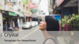  Presentation with wait - Beautiful slide set featuring asian woman wait and see backdrop and a light gray colored foreground