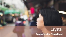  Presentation with wait - Presentation design with asian woman wait and see background and a coral colored foreground