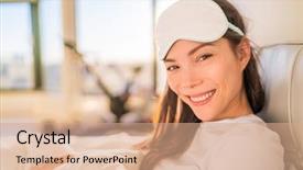  Presentation with sleeping beauty - PPT layouts with asian woman waking up early background and a coral colored foreground