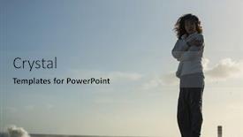  Presentation with railing - Beautiful PPT theme featuring asian-woman-walks-along backdrop and a light gray colored foreground