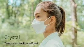  Presentation with kn95 - PPT layouts with asian-woman-wearing-face-mask background and a mint green colored foreground
