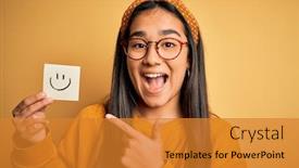  Presentation with glasses - Theme enhanced with asian-woman-wearing-glasses-holding background and a gold colored foreground