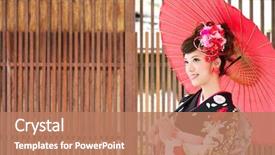  Presentation with kimono - PPT layouts featuring asian woman wearing traditional japanese background and a coral colored foreground