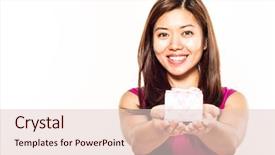 Presentation with gods gift - Slides featuring asian woman with a gift background and a lemonade colored foreground