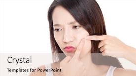  Presentation with acne woman - Colorful presentation theme enhanced with asian woman with acne spot backdrop and a lemonade colored foreground