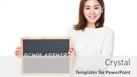  Presentation with scholarship - Colorful PPT layouts enhanced with asian woman with chalkboard and showing a word scholarship backdrop and a white colored foreground