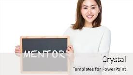 Presentation with mentor - Slide deck featuring asian woman with chalkboard and showing a word mentor background and a white colored foreground