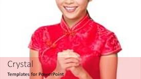 Presentation with congratulation - Beautiful slides featuring asian woman with congratulation sign for lunar near year backdrop and a red colored foreground