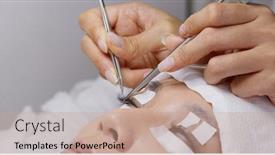  Presentation with beauty salon - Amazing PPT theme having asian woman with eyelash extension in beauty salon backdrop and a coral colored foreground