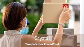  Presentation with contactless - Colorful PPT theme enhanced with asian-woman-with-face-mask backdrop and a coral colored foreground