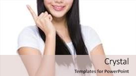  Presentation with finger point - Presentation design consisting of asian woman with finger point up background and a lemonade colored foreground