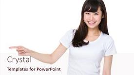  Presentation with finger point - Theme with asian-woman-with-finger-point background and a sky blue colored foreground