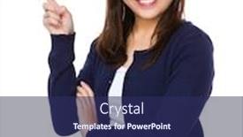  Presentation with finger point - PPT layouts consisting of asian-woman-with-finger-point background and a navy blue colored foreground