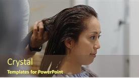 Presentation with hair salon - Theme having asian-woman-with-moisture-hair background and a tawny brown colored foreground