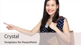  Presentation with tote bag - Presentation theme having asian woman with tote bag and finger point background and a lemonade colored foreground
