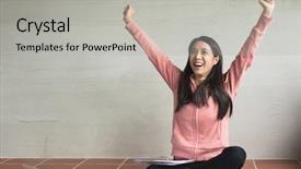  Presentation with freedom - Amazing PPT layouts having asian woman working at home and feel freedom backdrop and a light gray colored foreground