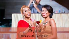  Presentation with fancy - Slide deck featuring asian women drinking cocktails in fancy bar background and a coral colored foreground