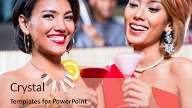  Presentation with fancy - PPT theme with asian women drinking cocktails in fancy bar background and a coral colored foreground