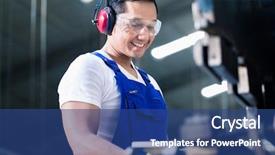  Presentation with metal - Presentation enhanced with asian-worker-operating-metal-skip background and a ocean colored foreground