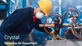  Presentation with equipment - Presentation theme consisting of asian-worker-wearing-protective-equipment background and a navy blue colored foreground