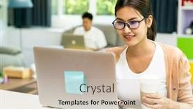  Presentation with computer room - Audience pleasing slide deck consisting of asian-working-woman-use-computer backdrop and a soft green colored foreground