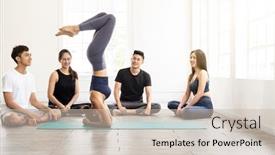  Presentation with exercise class - Audience pleasing PPT layouts consisting of asian-yoga-female-coach backdrop and a soft green colored foreground