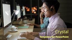  Presentation with customer service - Beautiful presentation featuring asian-young-adult-confidence-operator backdrop and a tawny brown colored foreground