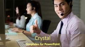  Presentation with customer service - Presentation theme with asian-young-adult-confidence-operator background and a violet colored foreground